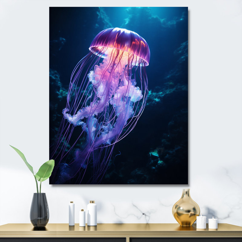 Vannatter Ethereal Glow Jellyfish I - Imprimé, Toile tendue, H 32 po x l 16 po x P 1 po