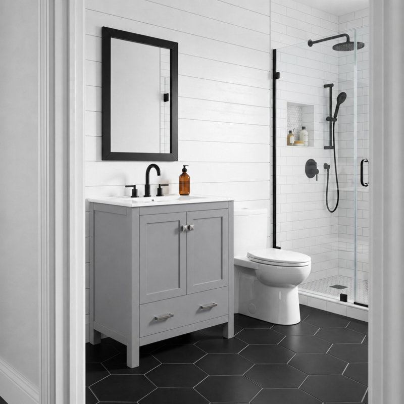 Meuble-lavabo de 30 po avec comptoir en céramique, Gris, 30in. W x 34in. H x18.3 in. D