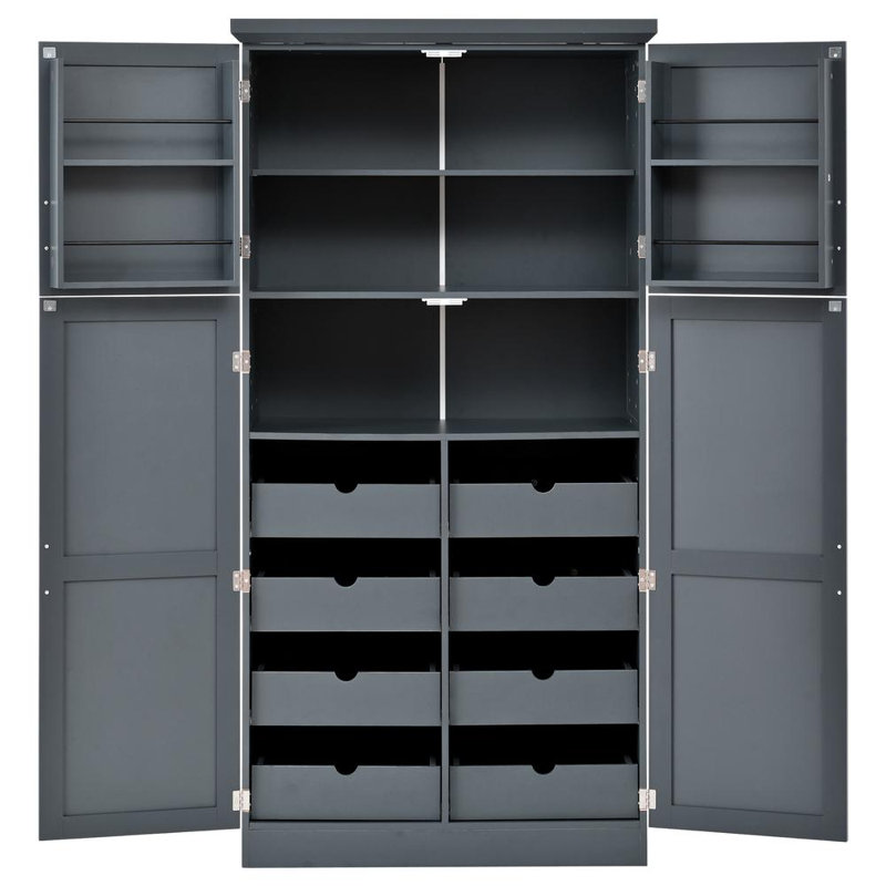 Armoire de cuisine autoportante de 70,9 po de hauteur avec plateaux coulissants, armoire de rangement de style Shaker avec tablette réglable et tablettes de porte pour la cuisine et la salle à manger
