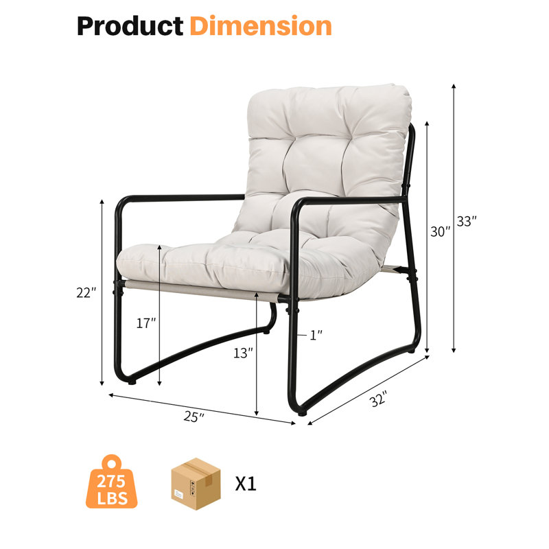 Patio Accent Chair, Modern Metal Outdoor Lounge Chair, Comfy Outdoor Accent Chair with Padded Seat, All Weather Outdoor Patio Chair for Living Room, Apartment, Bedroom, Poolside, Off-White
