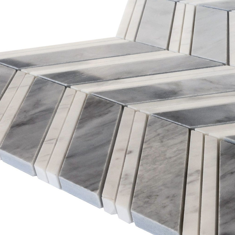 11" X 11.8" Herringbone Marble Polished Tile, Gray