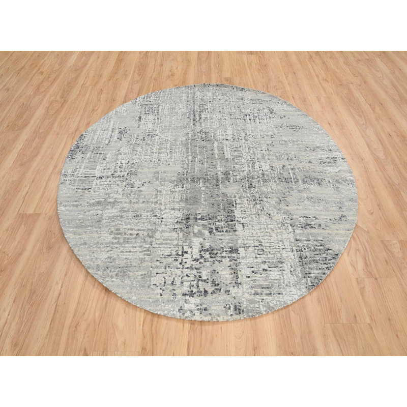 Tapis de couloir en laine naturelle gris clair noué à la main de conception moderne C18AE7D3779D4EC191D881F69628E79B