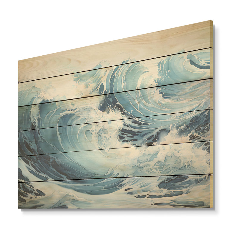 Minimalisme, tempête océanique, art sur bois de pin naturel, H 30 po x l 40 po