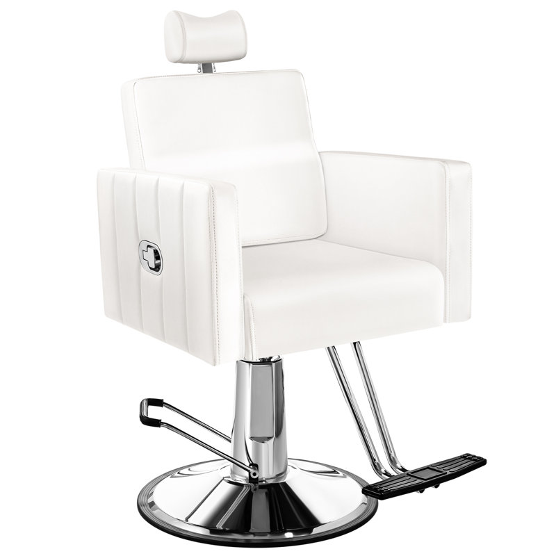 Fauteuil de massage inclinable en similicuir et fauteuil de coiffeur pour coiffeur rose, White