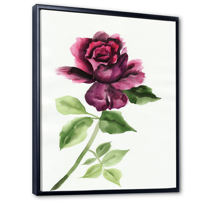 Rose rouge avec bourgeons - Art mural sur toile traditionnel, H 24 po x l 36 po x P 1 po, Toile avec cadre flottant noir