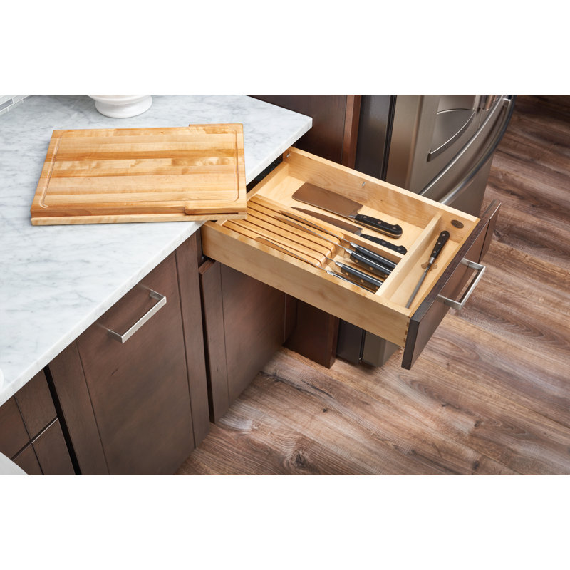 Natural Maple Adjustable Wood Knife Organizer with Cutting Board