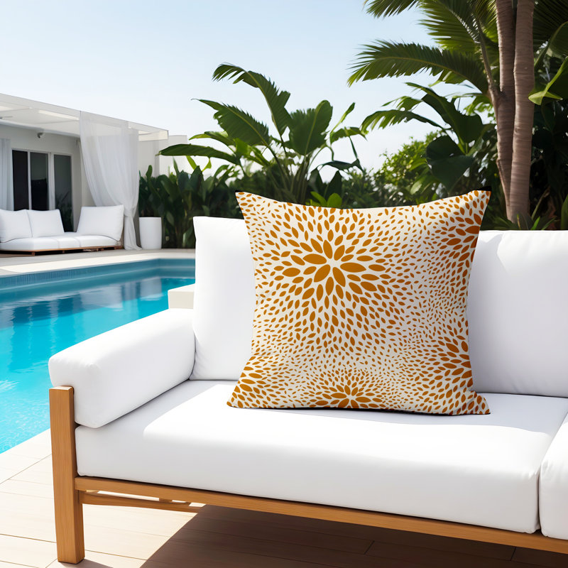 Coussin décoratif intérieur / extérieur en polyester filé à la main Bavière, H 17 po x l 17 po, Orange/Crème