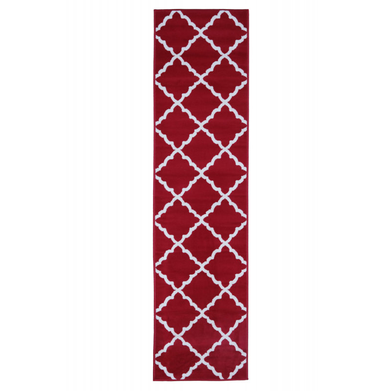 Tapis rouge / blanc Ikat, Tapis de couloir 2 pi x 8 pi