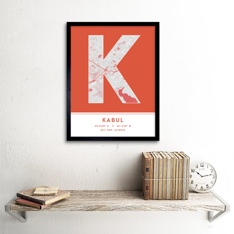 Kabul City Map Kabul Orange by Wee Blue Coo - Single Picture Frame Typography