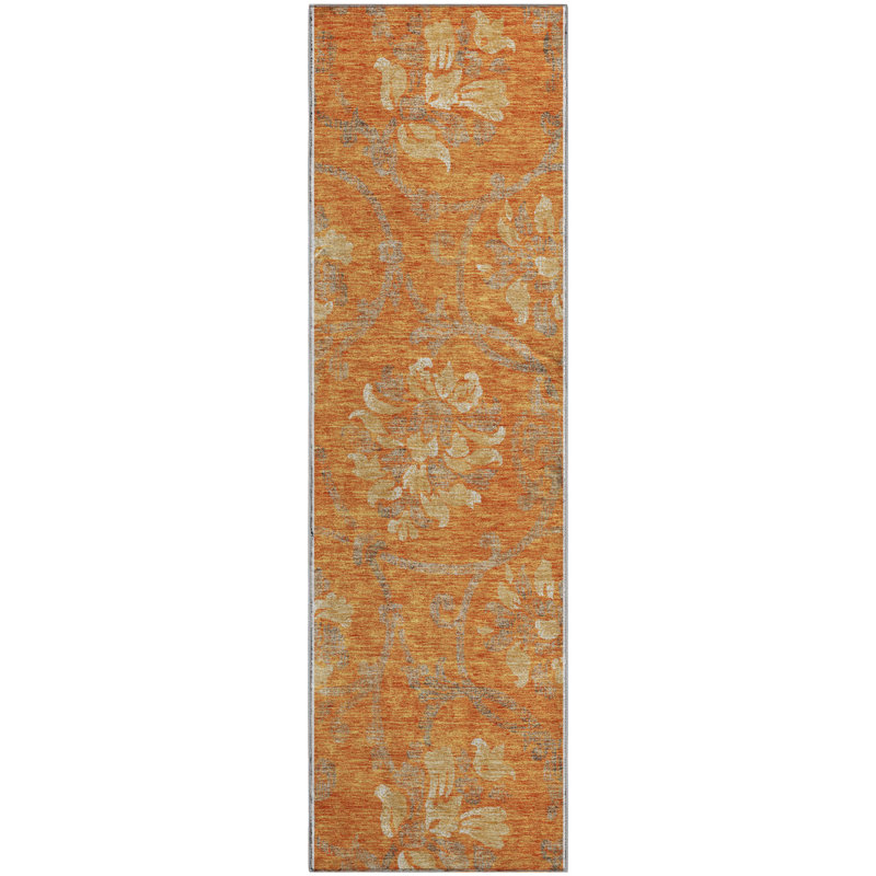 Premium Machine Washable Prisco Orange Rug, Runner 2'3" x 7'6"