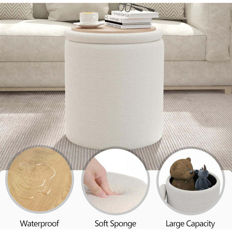 Ottoman Poufs With Storage, Set Of 2 Soft Upholstered Vanity Stool,Multifunctional Ottomans Coffee Table Padded Seat Foot Rest For Living(White, Pack Of 2)