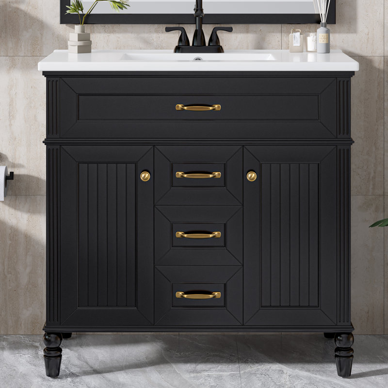 Meuble-lavabo 36 po avec lavabo en céramique, Noir