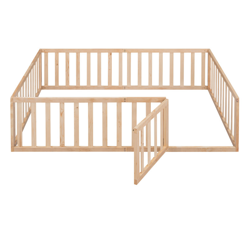 Structure de lit de jour en bois avec clôture, Naturel, Double