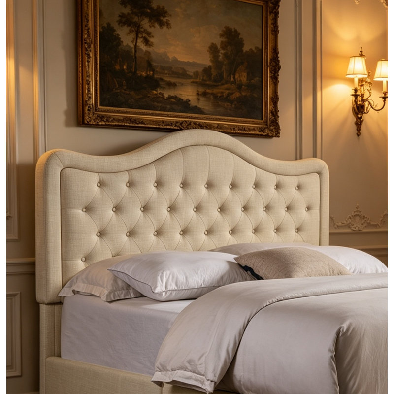 Tête de lit capitonnée en lin capitonnée à hauteur réglable, Grand lit, Beige