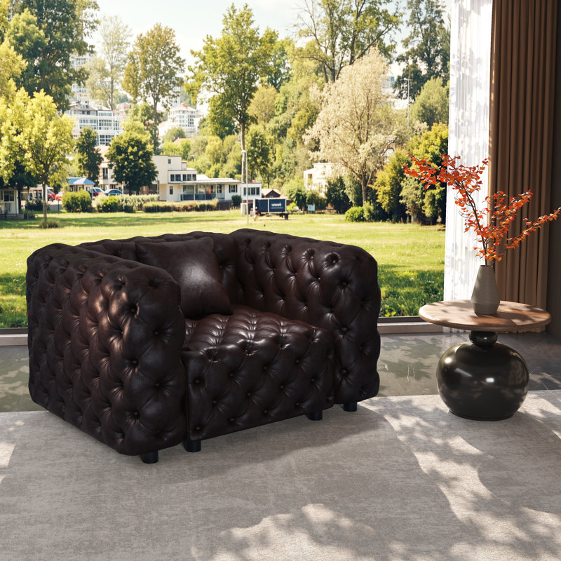 Canapé 48,5 po moderne en similicuir rembourré capitonné, Dark Brown