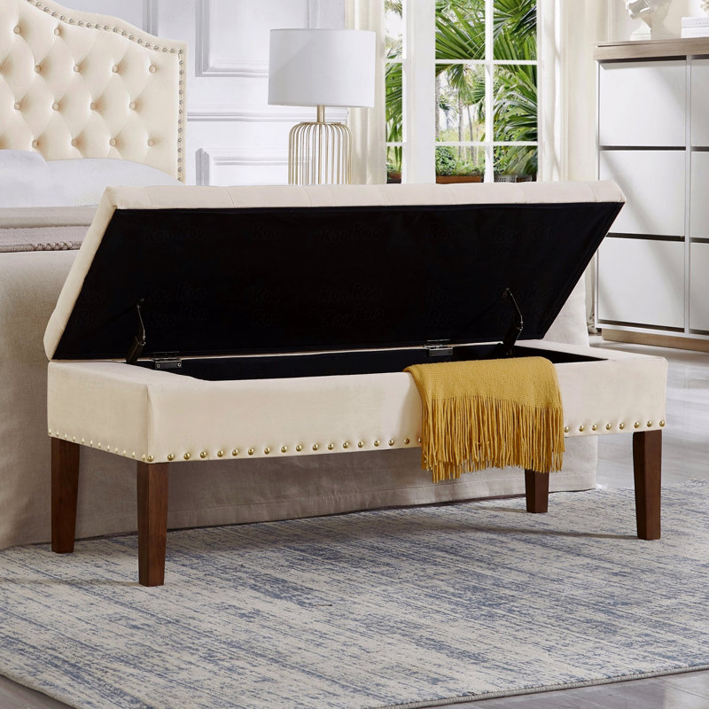 Tufted Bench With Storage, Cream