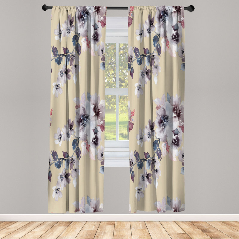 Microfiber Floral Semi-Sheer Rod Pocket Curtain Panels, 28" W x 63" L, Yellow/Gray/White