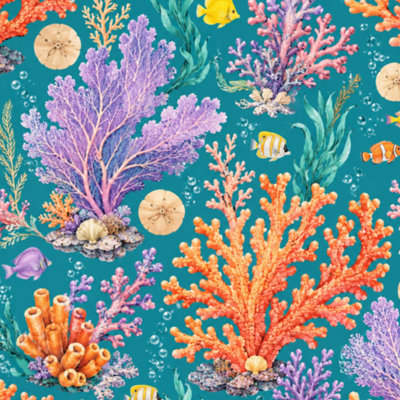 Rouleau de papier peint pelez et collez amovible, corail d'eau détaillé, vie marine H 118 po