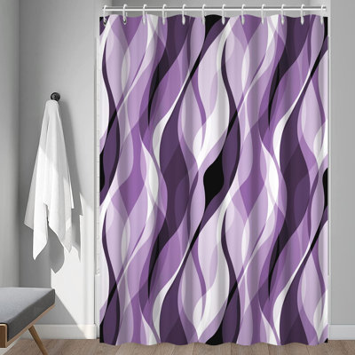Pack of 1 Modern Abstract Black and Grey Striped Shower Curtain Set with Hooks