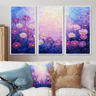 «Lavender Colors Daisy Fantasy Field I» - ensemble de reproductions d'art mural marguerites
