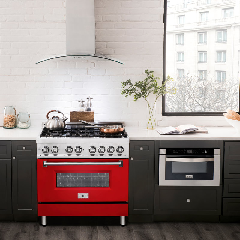 ZLINE 36" Legacy Dual Fuel Range, Red Matte Gloss Stainless Steel