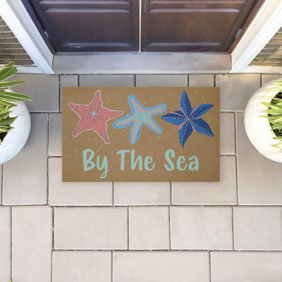 By The Sea Starfish Printed Outdoor Door Mat, design by Darlene Seale, 18"x30"