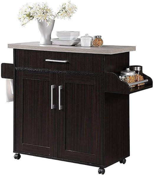 Albizu Wood Kitchen Island, Black/Grey