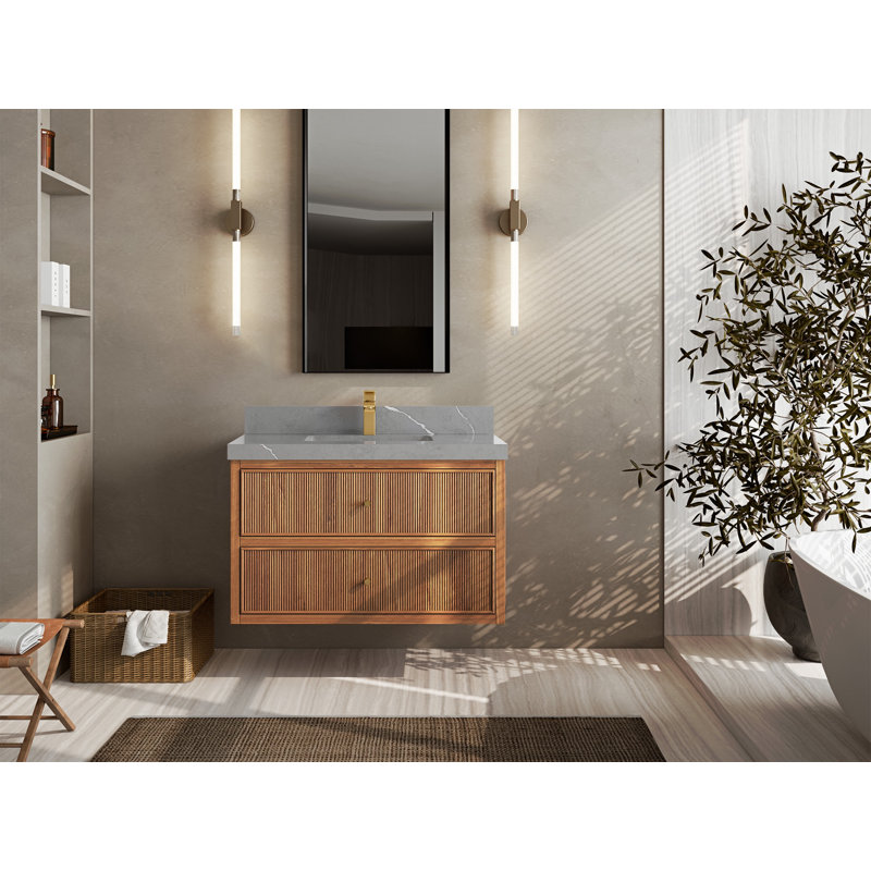 Meuble-lavabo simple 36 po avec plateau en quartz Shaen