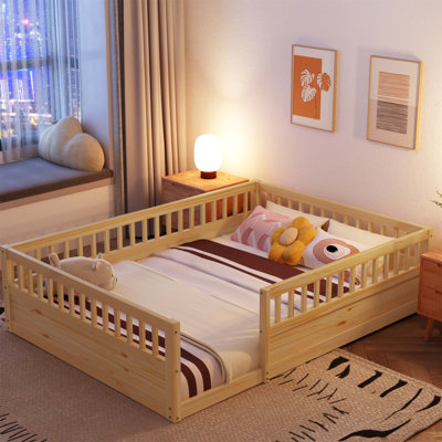 Floor Bed Frame With Fence Wood Kids Floor Beds Frame For Bedroom Playroom
