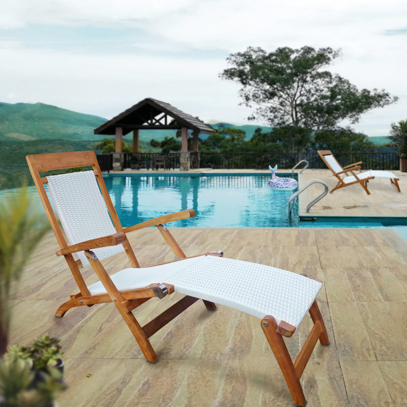 Jovie Outdoor Teak Wood Chaise Lounge, White