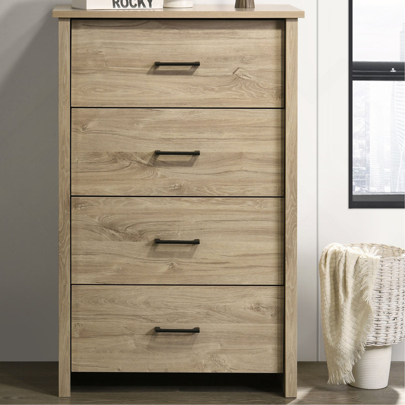 Commode 4 tiroirs avec poignées l 32 ", Chêne clair