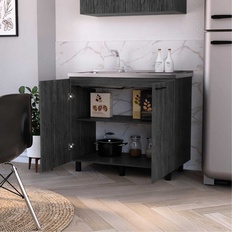 Utility Sink And Cabinet In Oak - Extra Storage Space For Kitchen Functional Unit