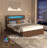 Wood Platform Bed with Charging Station and LED Lights, Modern Bed Frame with Storage Headboard and 2 Drawers, Weight Capacity 800 lbs, No Box Spring Needed, Brown, Full-1323505113