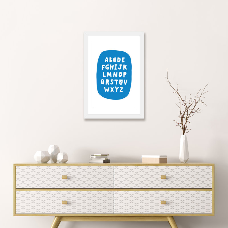 ABC Blue Bubble - impression d'art textuel, Papier encadré blanc, H 24 po x l 16 po x P 1 po, Blanc