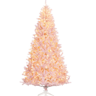 7.5-foot Tall Pink Christmas Tree With 500 Lights And Plastic Branch Tips Warm White Led Tree, 7.5 Feet Tall, Pink, Easy Disassembly