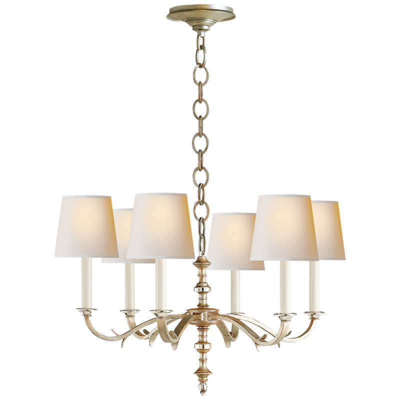 Thomas O'Brien Channing Small Chandelier, Hand-Rubbed Antique Brass, Fabric
