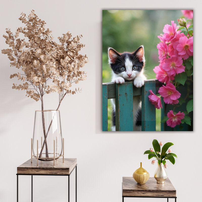 Chaton, art mural en verre trempé, H 40 po x l 30 po