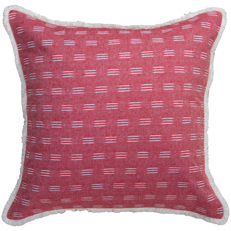 Cotton/Poly Blend Throw Pilow, Polyester, White/Red