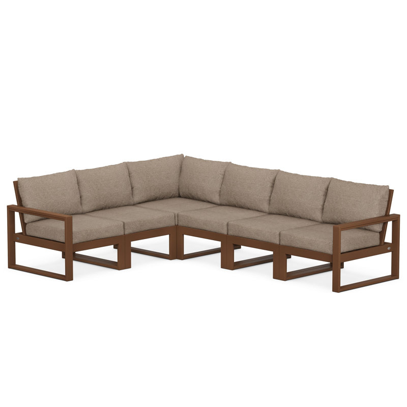 POLYWOOD® Edge 111" Patio Sectional, Teak, Spiced Burlap