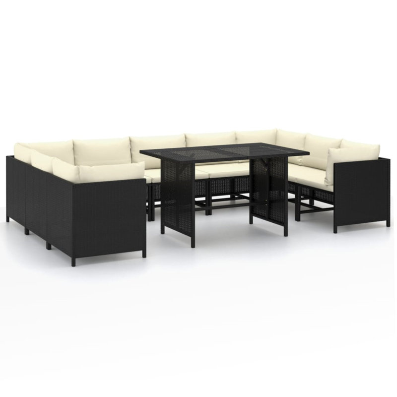Latitude Run® 10 Piece Garden Lounge Set With Cushions Poly Rattan Black, Beige, Black