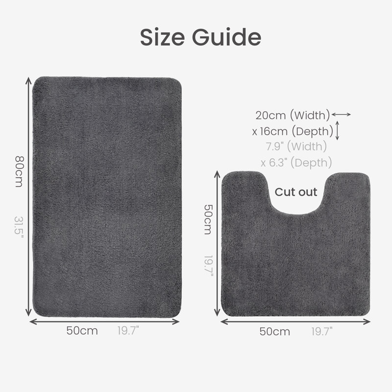 Allviya 2 Piece Bath Mat and Pedestal Mat Non Slip, Charcoal