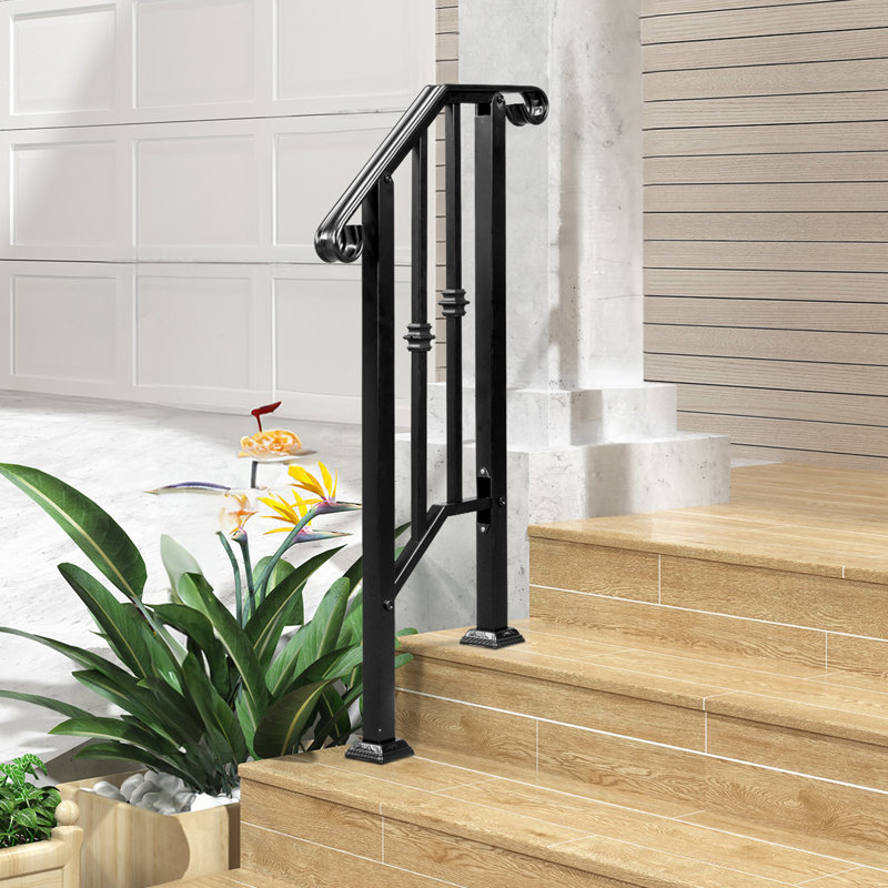 1 main courante extérieure en fer galvanisé noir mat, H 44,8 po x l 23,2 po x P 3,15 po