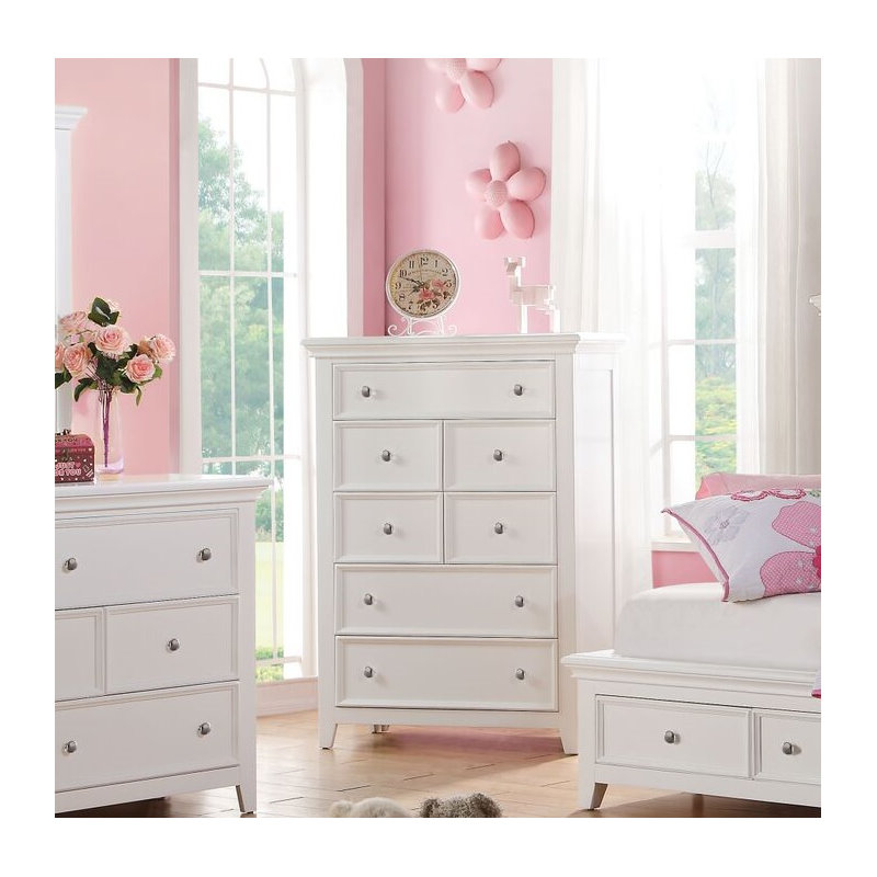 Commode 5 tiroirs Didmarton, Blanc