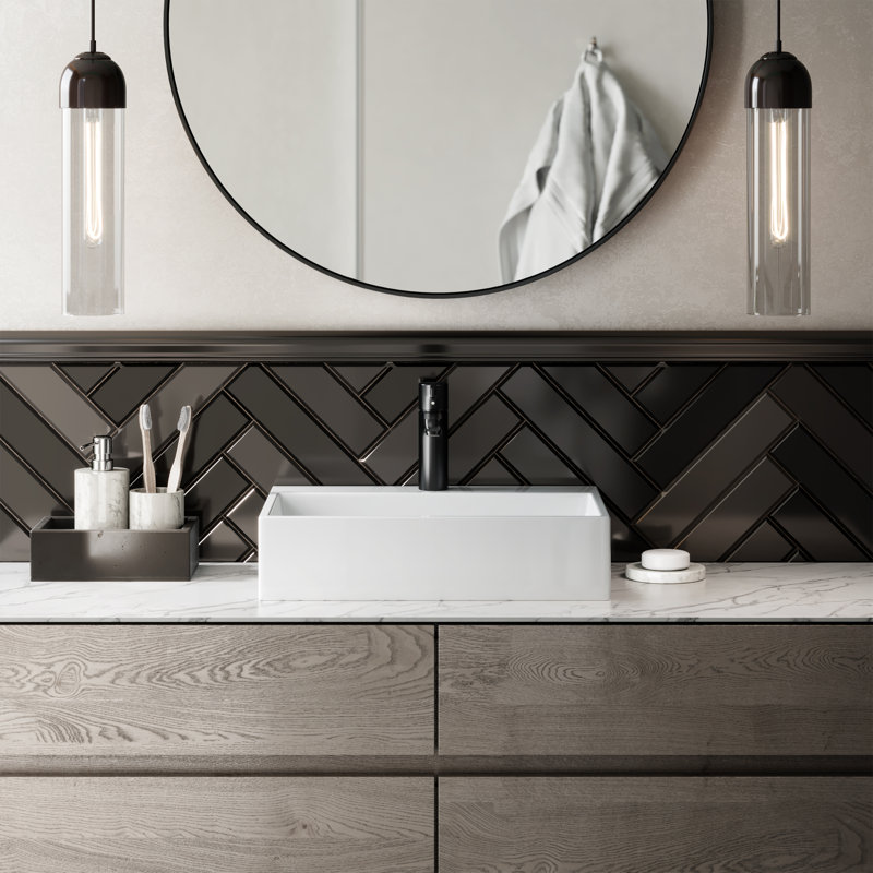 Lavabo vasque rectangulaire en céramique Claire 20, Blanc lustré