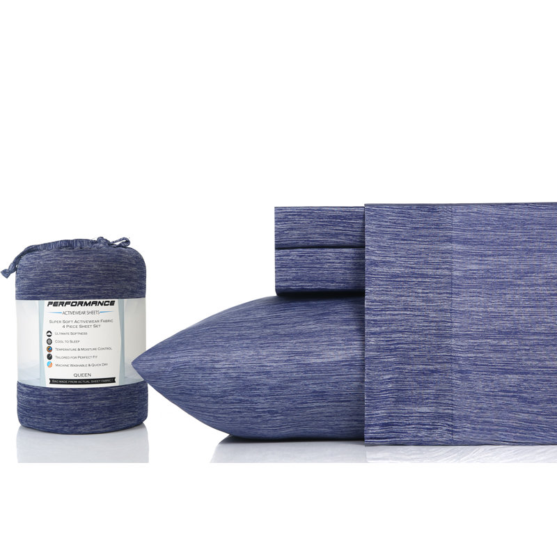 Cotton Blend Sateen Sheet Set, Full, Spa Blue