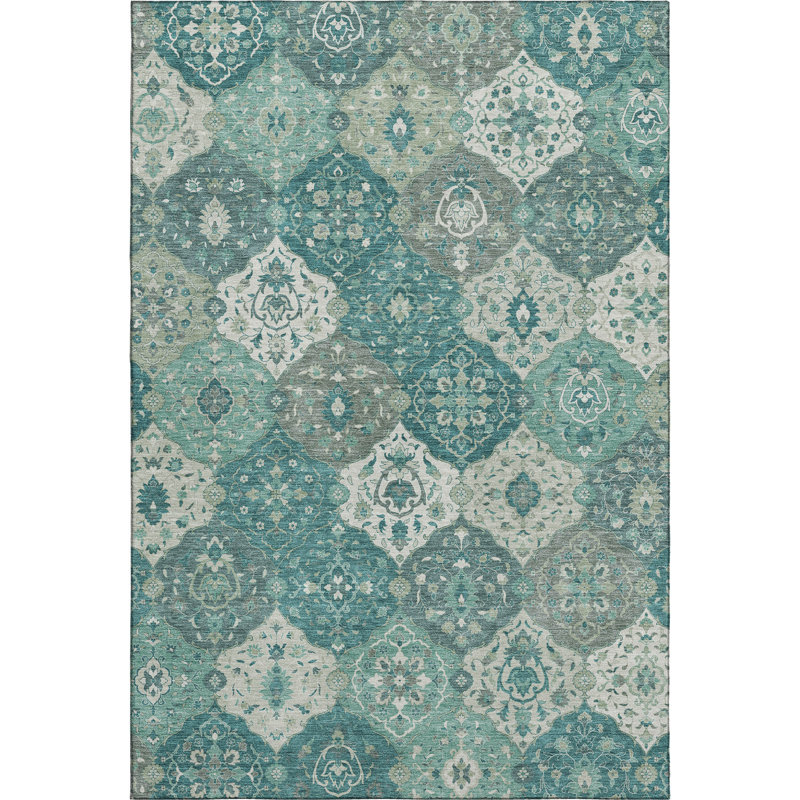 Premium Machine Washable Mayfield AMF2292 Panel Rug, Teal, 5' x 7'6"