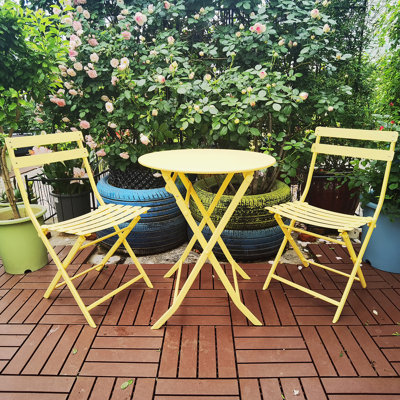 3 Piece Patio Bistro Set Of Foldable Round Table And Chairs