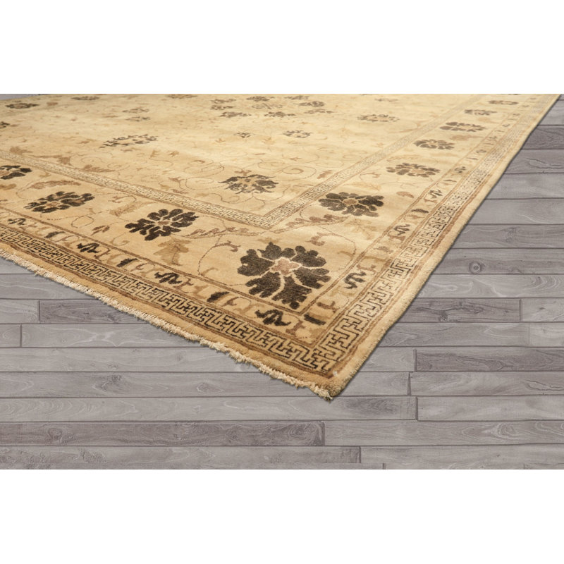 Tapis transitionnel beige en laine noué à la main 9 pi x 11 pi 11 po Oushak