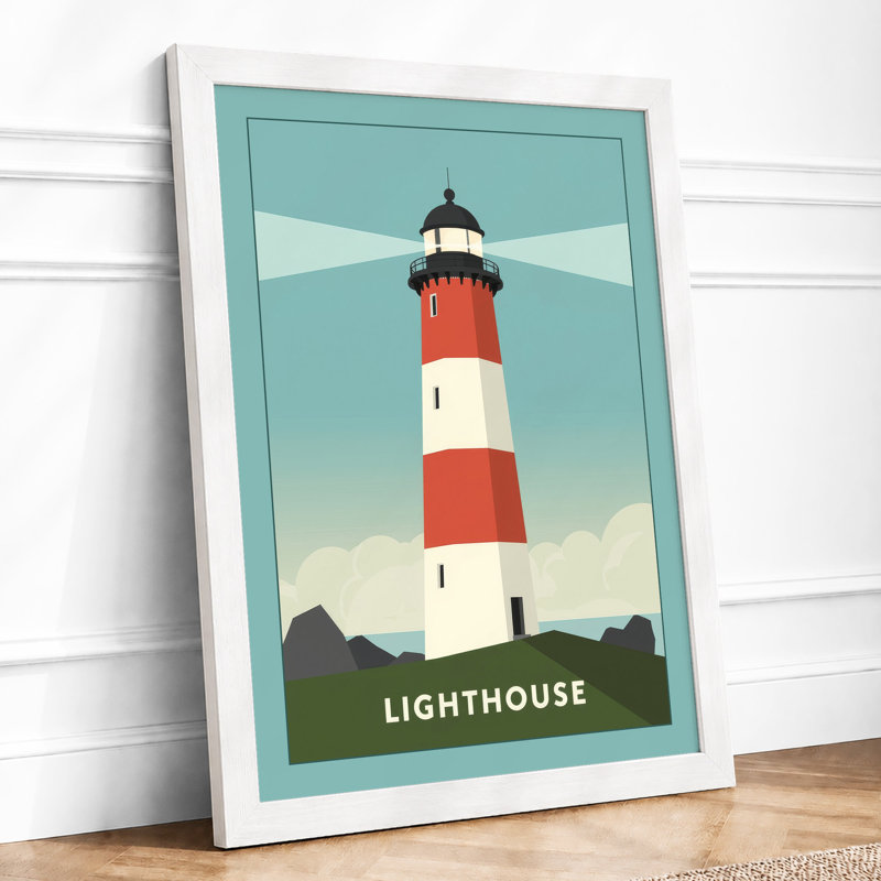 Iconic Lighthouse Retro - Framed Print, A2 - 59.4 x 42.0 cm, White