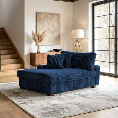 Oversized Upholstered Faux Rabbit Fur Flannel Chaise Lounge with Armrests & Throw Pillows